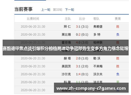 赛前德甲焦点战引爆积分榜格局波动争冠形势生变多方角力悬念陡增
